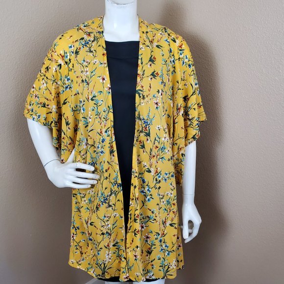 TYSA Yellow Floral Kimono Cardigan~Size 0/1 - Picture 1 of 9